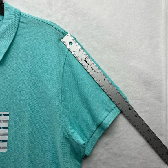 Old Navy Polo Shirt Men's Sz XL Turquoise Button Collared Ribbed Trim Side Slit - Picture 5 of 12